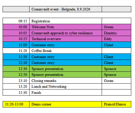 Event agenda for September 8, 2026